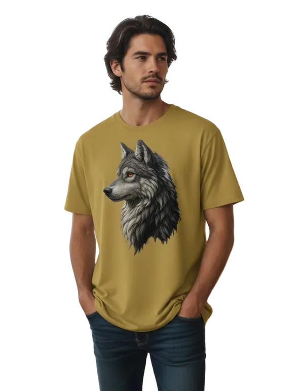 Yellow_Wolf_Graphic_Print_Cotton_T-Shirt_For_Men
