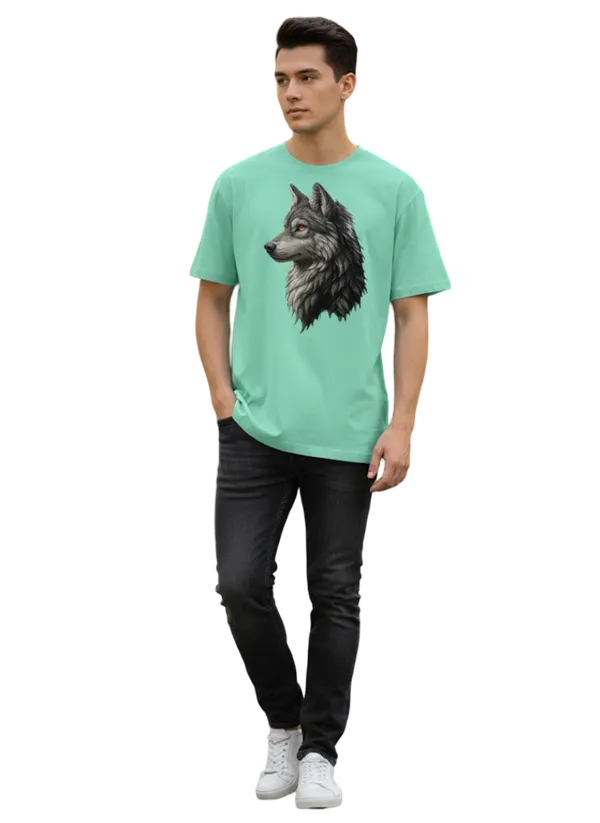 Green_Wolf_Print_Cotton_T-Shirt_For_Men