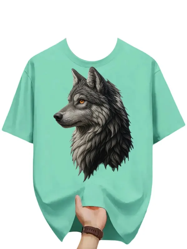 Green_Wolf_Print_Cotton_T-Shirt_For_Men