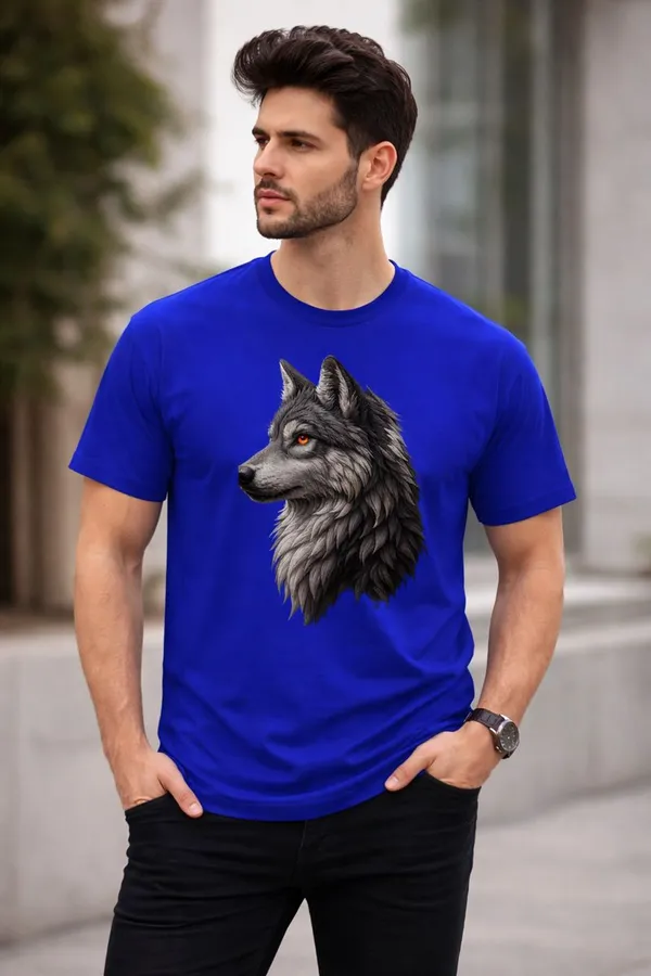 Blue_Wolf_Print_Cotton_Cotton_T-Shirt_For_Men