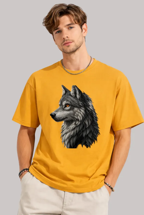 Yellow_Wolf_Graphic_Print_Cotton_T-Shirt_For_Men