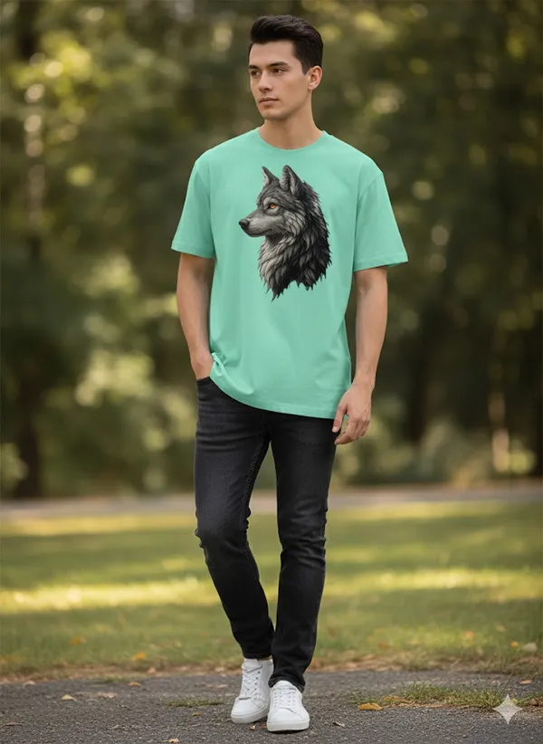 Green_Wolf_Print_Cotton_T-Shirt_For_Men
