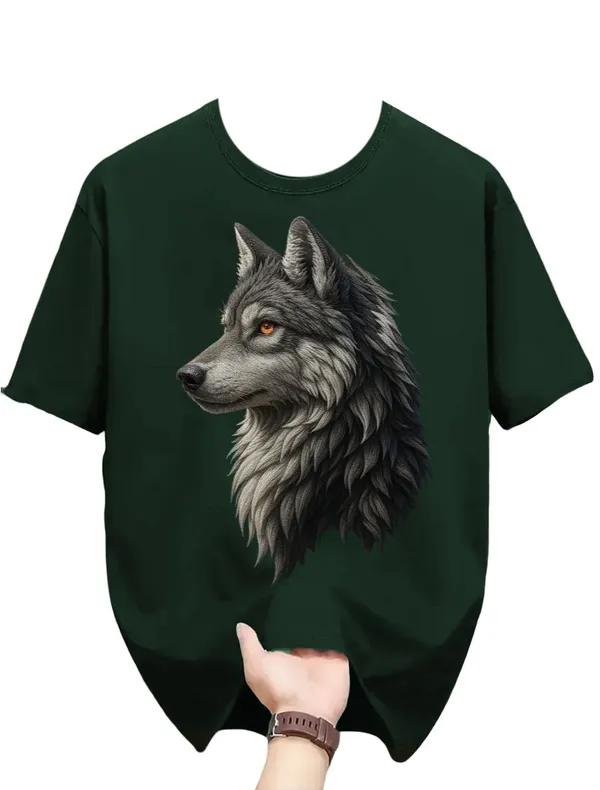 Olive_Majestic_Wolf_Graphic_Print_Cotton_T-Shirt_For_Men