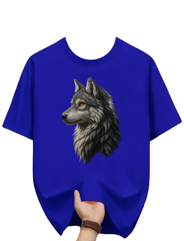 Blue_Wolf_Print_Cotton_Cotton_T-Shirt_For_Men