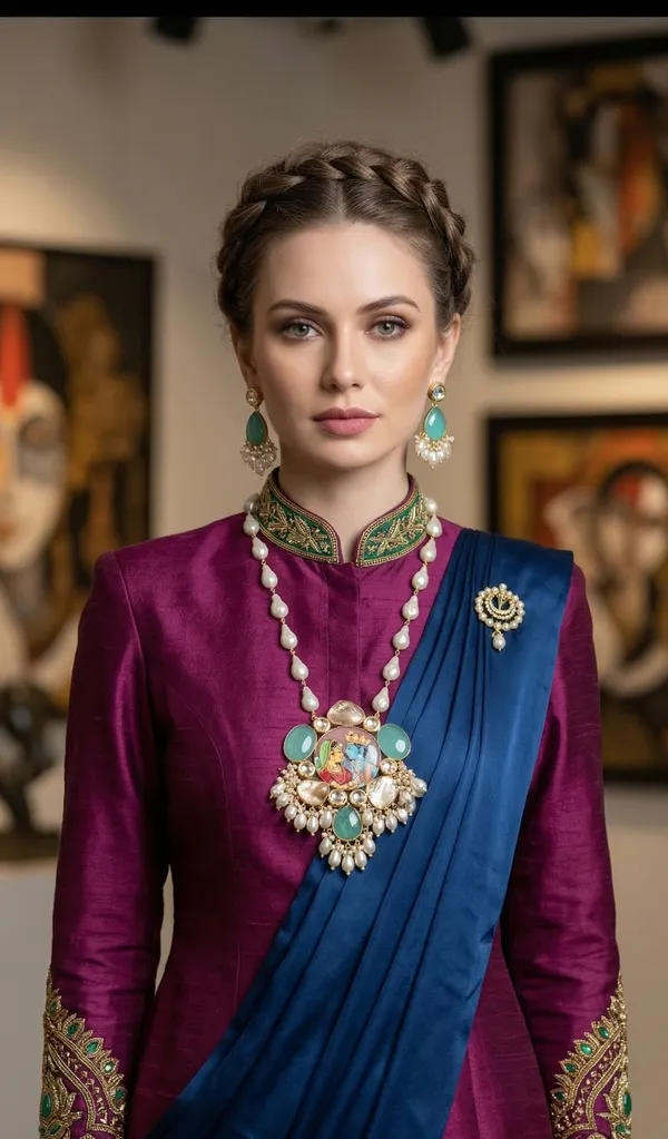 Boho_Spiritual_Statement_Necklace_with_Precious_Stones_|_Radha_Krishna_Hand_Painted_Pendant_Necklace