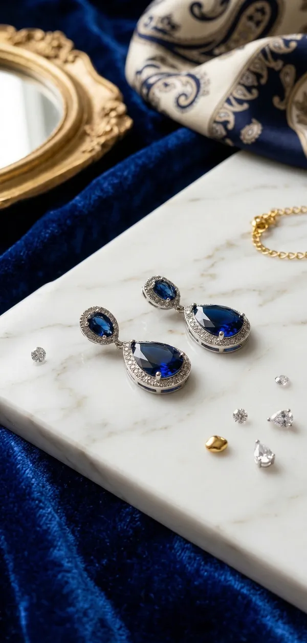 Classy_Diamond_and_Navy_Blue__Accent_Necklace_Set_|_Luxury_Diamond_Necklace_gift_for_her