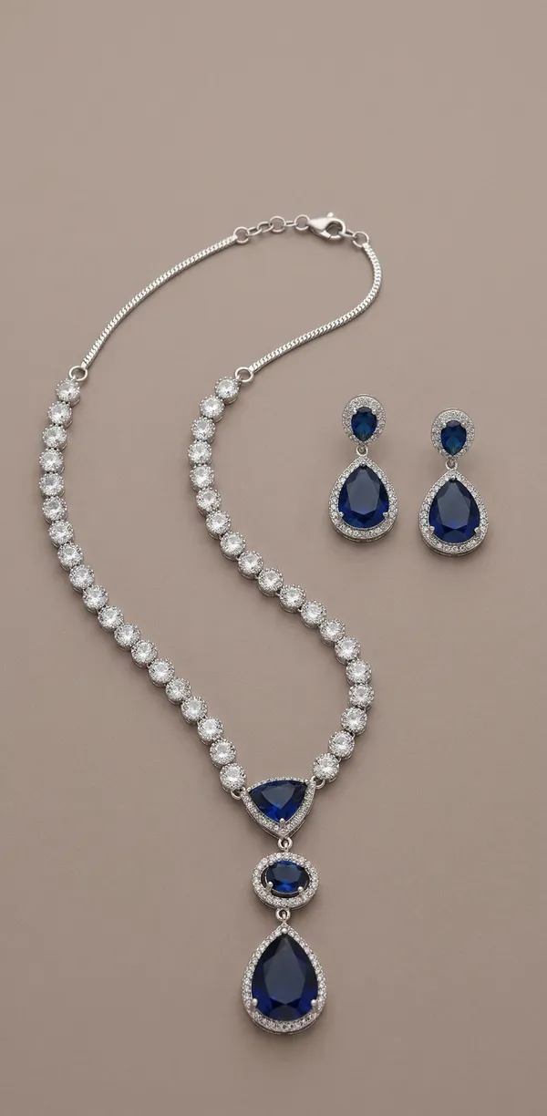 Classy_Diamond_and_Navy_Blue__Accent_Necklace_Set_|_Luxury_Diamond_Necklace_gift_for_her