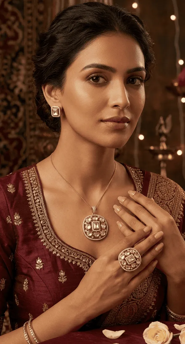 Cubic_Polki_Pendant_with_Earrings_and_Ring_combo_|_Exquisite_jewellery_Combo