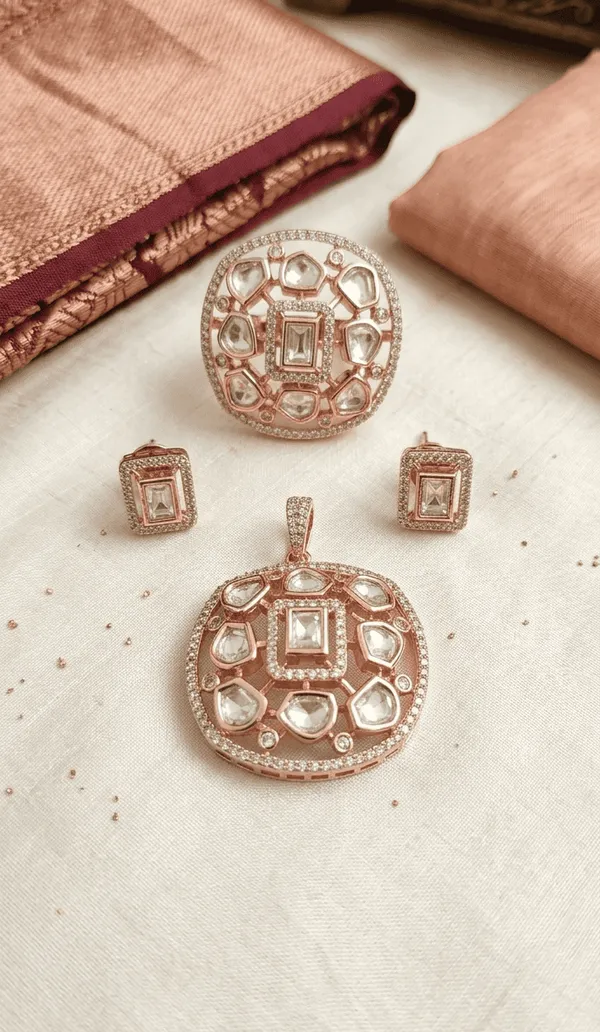 Cubic_Polki_Pendant_with_Earrings_and_Ring_combo_|_Exquisite_jewellery_Combo