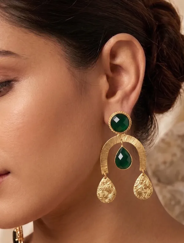 Dark_Green__Statement_Earrings_in_Gold_Finish_|_Elegant_Drop_Dangle_Earrings_for_Women