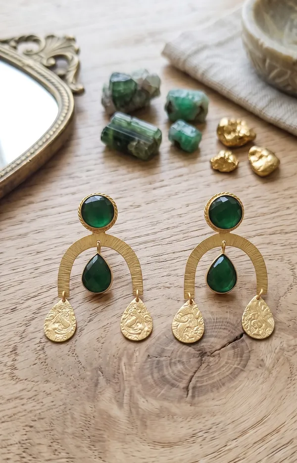 Dark_Green__Statement_Earrings_in_Gold_Finish_|_Elegant_Drop_Dangle_Earrings_for_Women