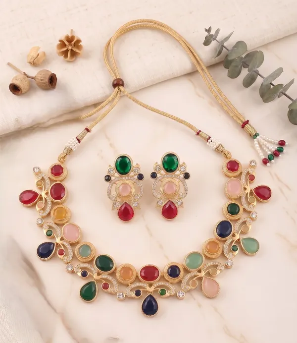 Designer_Multicolor_Stone_Necklace_Set_with_Earrings_|_Traditional_Party_Wear_Jewellery