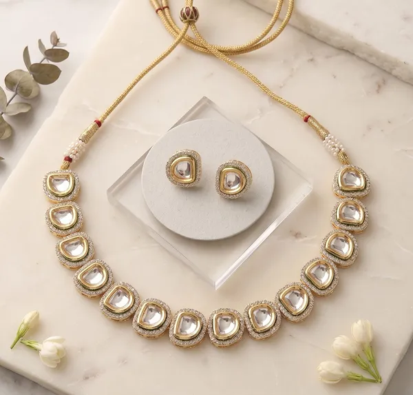 Elegant_Kundan_Necklace_Set_with_Stud_Earrings_|_Traditional_Gold-Tone_Party_Wear_Necklace