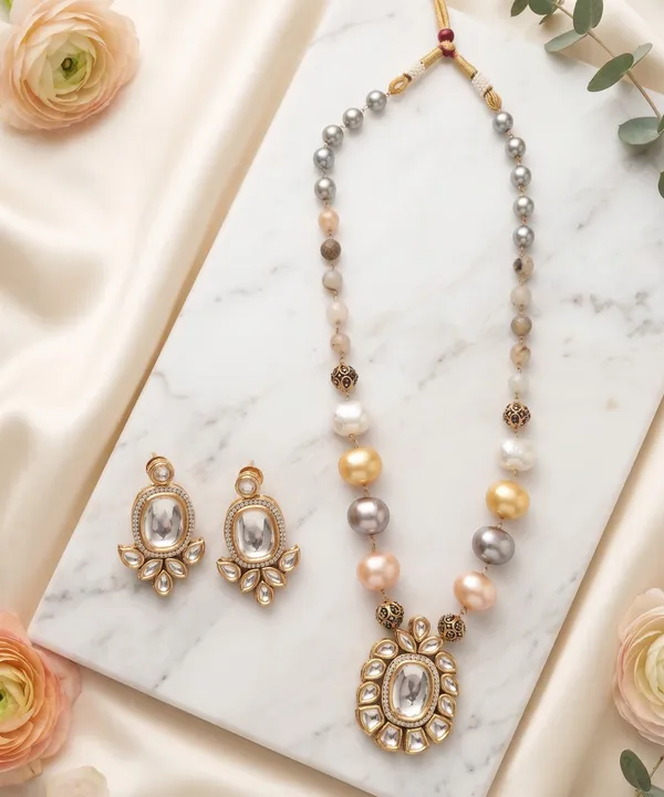 Elegant_Multicolor_Pearl_Mala_Kundan_Pendant_Set_with_Matching_Earrings__|_Elegant_Party_Pendant_Set