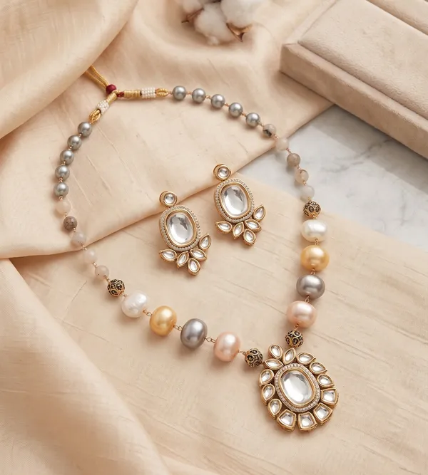 Elegant_Multicolor_Pearl_Mala_Kundan_Pendant_Set_with_Matching_Earrings__|_Elegant_Party_Pendant_Set