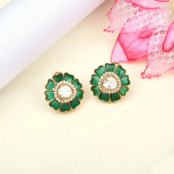 Emerald_Green_Flower_Motif_Polki_Stud_Earrings_–_Gold_Plated_Statement_Studs_for_Women