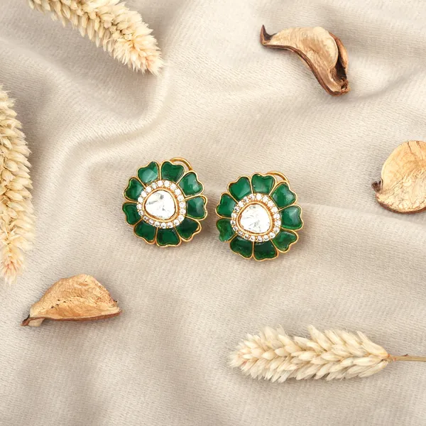 Emerald_Green_Flower_Motif_Polki_Stud_Earrings_–_Gold_Plated_Statement_Studs_for_Women