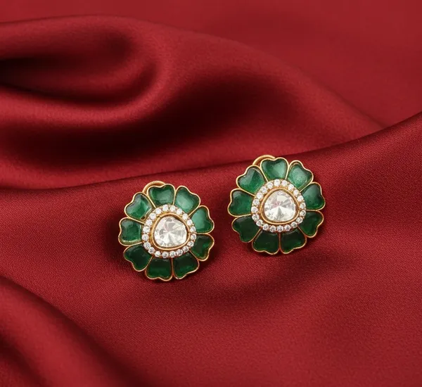 Emerald_Green_Flower_Motif_Polki_Stud_Earrings_–_Gold_Plated_Statement_Studs_for_Women