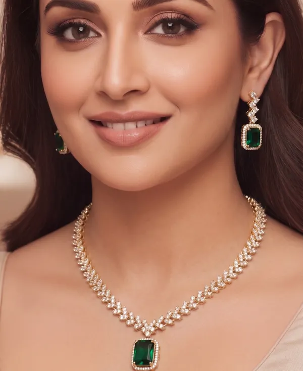 Emerald_Pendant_Necklace_with_Diamond_Finish_–_Luxury_Replica_Diamond_Jewellery_Set