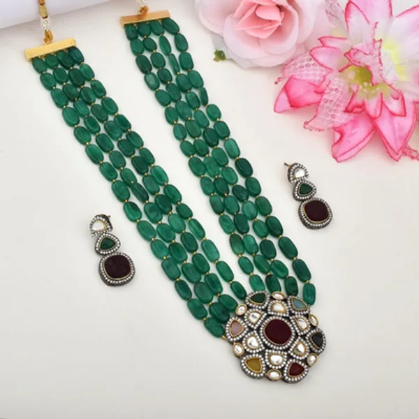 Multi_Strand_Emerald_Beads_Long_Necklace_|_Royal_Wedding_Jewellery
