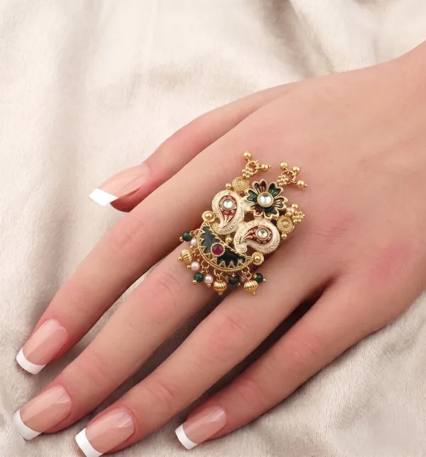 Gold_Look_Ghungroo_Cocktail_adjustable_Ring_for_Women_|_Unique_Statement_Ring_with_Traditional_Touch