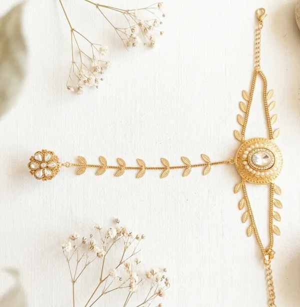 Gold_Look_Hathphool_Bracelet_with_Adjustable_Ring_–_Traditional_Indian_wedding_golden_Hathphool