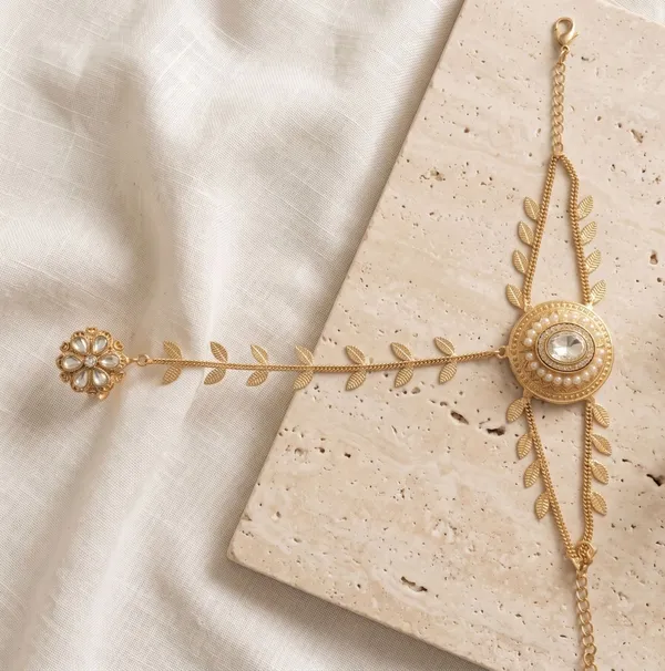 Gold_Look_Hathphool_Bracelet_with_Adjustable_Ring_–_Traditional_Indian_wedding_golden_Hathphool