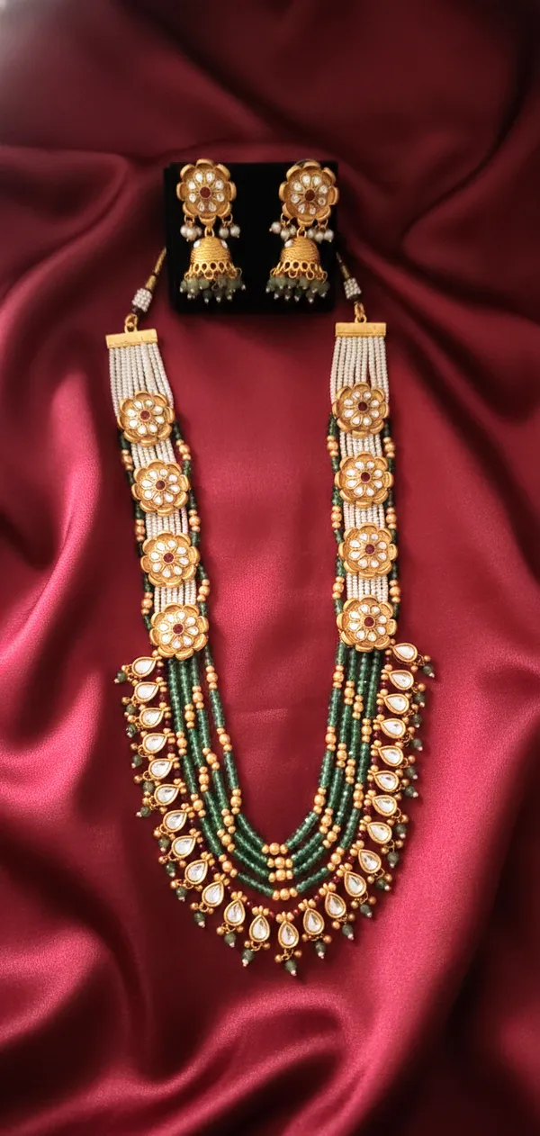 Green_Multi-Layer_Kundan_Long_Necklace_Set_with_Polki_&_Beads_|_Traditional_Wedding_Necklace