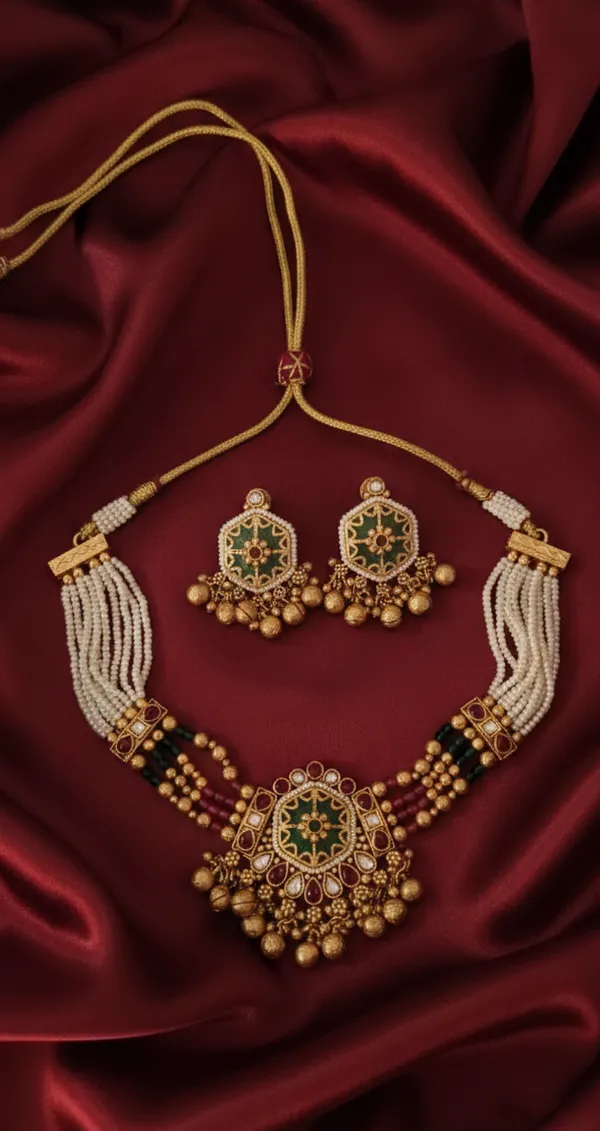 Handmade_Gold_Tone_Ethnic_Choker_&_Earring__|_Antique_Ethnic_Jewelry