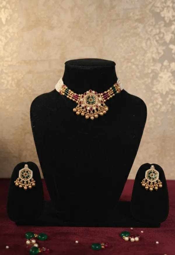 Handmade_Gold_Tone_Ethnic_Choker_&_Earring__|_Antique_Ethnic_Jewelry