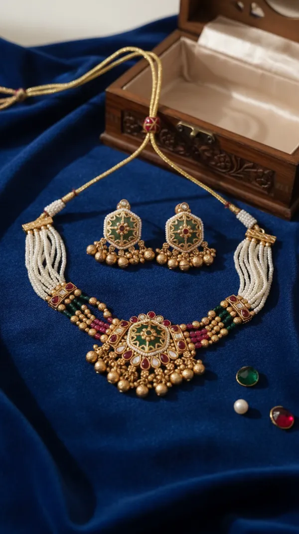 Handmade_Gold_Tone_Ethnic_Choker_&_Earring__|_Antique_Ethnic_Jewelry