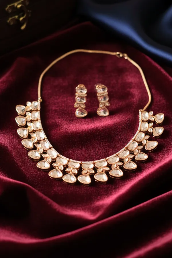 Radiant_Rose_Gold_Polki_Necklace_Set_–_Glamorous_Statement_Jewellery