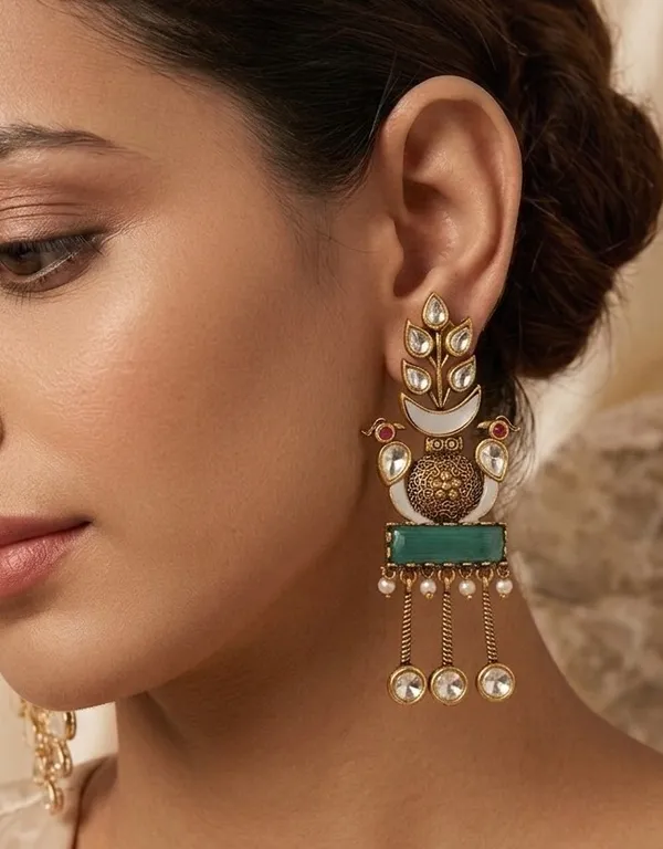 Polki_MOP_with_Mint_Stone_Dangle_Earrings_|__Premium_Cocktail_Polki_Earrings