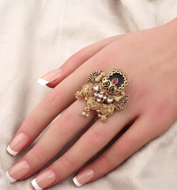 Traditional_Ethnic_Drop_Ring_with_Antique_Finish_|_Modern_Gold_Ethnic_Ring(Adjustable)