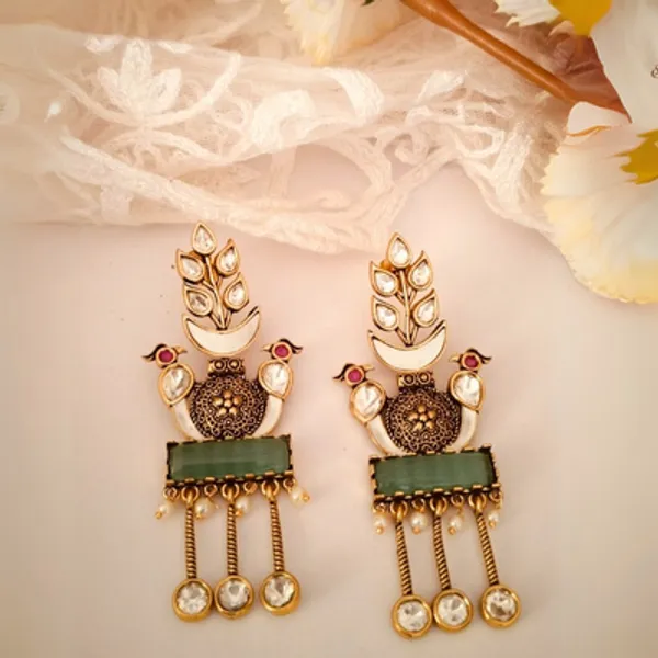 Polki_MOP_with_Mint_Stone_Dangle_Earrings_|__Premium_Cocktail_Polki_Earrings