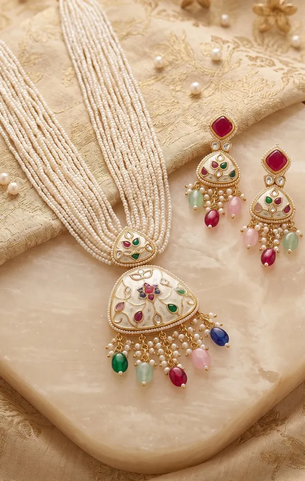 Mother_of_Pearl_Long_Necklace_with_Colourful_Stones_–_Elegant_Statement_Jewellery_Set_for_Women