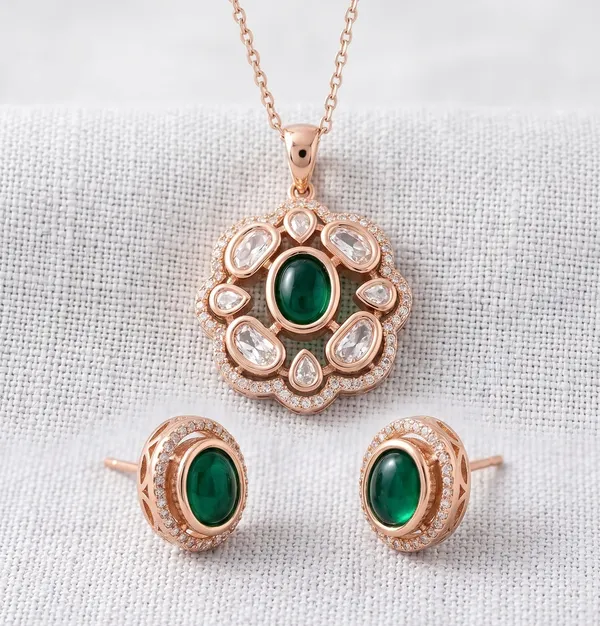 Premium_Polki_Pendant_set_|_Emerald_Premium_oval_Polki_Pendant_Set