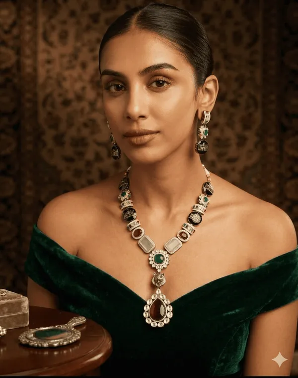 Sabyasachi_Inspired_Long_Kundan_Necklace_with_Tiger_Motif_|_Vintage_Polki_Bridal_Jewelry_Set_with_Earrings