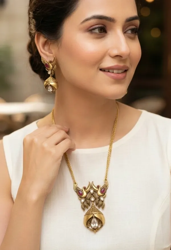 Antique_Gold_Plated_Peacock_Pendant_Set_|_Ethnic_Traditional_Pendant_Set