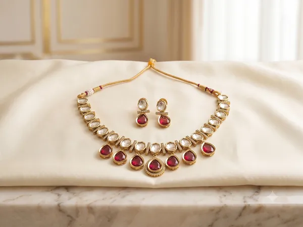 Uncut_Kundan_Necklace_with_Ruby-Colored_Maroon_Drop_|_Royal_Elegance_Kundan_necklace