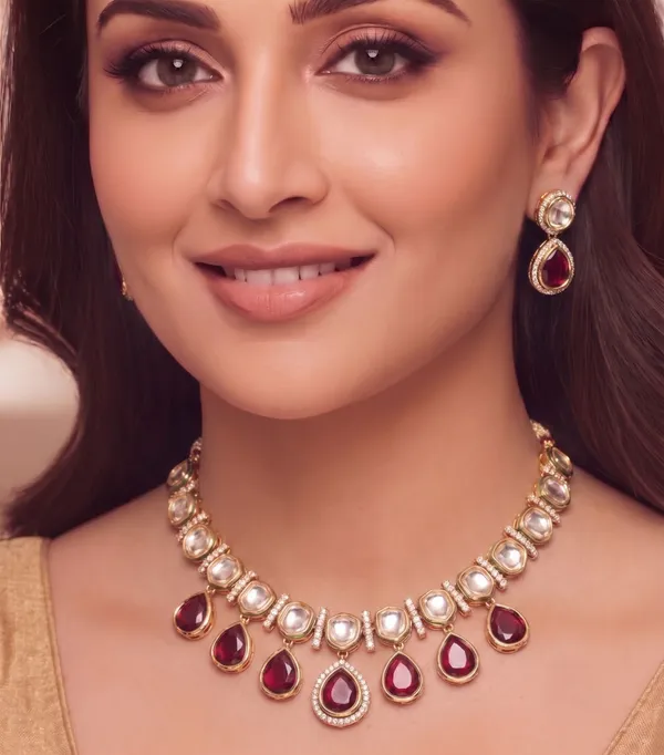 Uncut_Kundan_Necklace_with_Ruby-Colored_Maroon_Drop_|_Royal_Elegance_Kundan_necklace