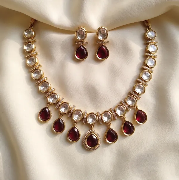 Uncut_Kundan_Necklace_with_Ruby-Colored_Maroon_Drop_|_Royal_Elegance_Kundan_necklace