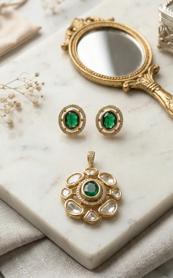 Premium_Polki_Pendant_set_|_Emerald_Premium_Polki_Pendant_Set