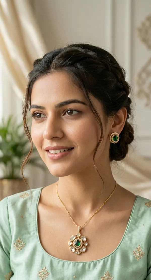 Premium_Polki_Pendant_set_|_Emerald_Premium_Polki_Pendant_Set