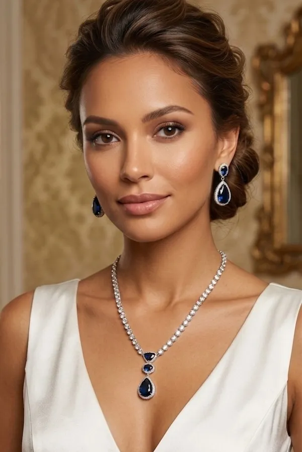 Classy_Diamond_and_Navy_Blue__Accent_Necklace_Set_|_Luxury_Diamond_Necklace_gift_for_her