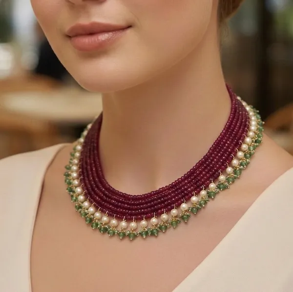 Hydro_Beads__Five_Layered_Princess_Mala_|__(Maroon_beads_necklace_)