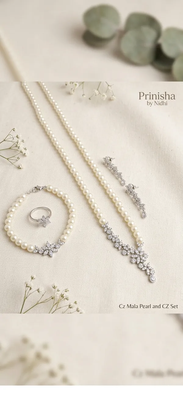 American_Diamond_Pearl_Combo_|_Necklace_|_Earring_|_Bracelet_|_Ring_|_Set_of_all_4