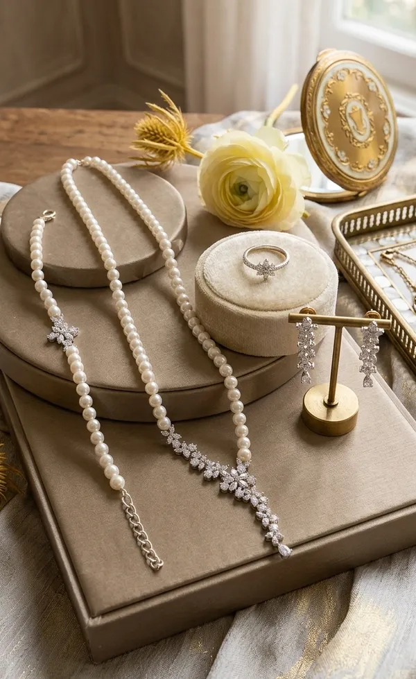 American_Diamond_Pearl_Combo_|_Necklace_|_Earring_|_Bracelet_|_Ring_|_Set_of_all_4