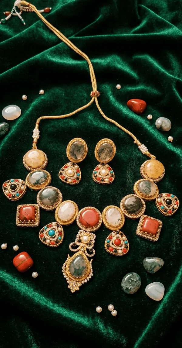Bohemian_Multicolor_Gemstone_Necklace_Set_|_Polki_Kundan_Style_Indian_Jewelry