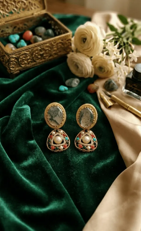 Bohemian_Multicolor_Gemstone_Necklace_Set_|_Polki_Kundan_Style_Indian_Jewelry